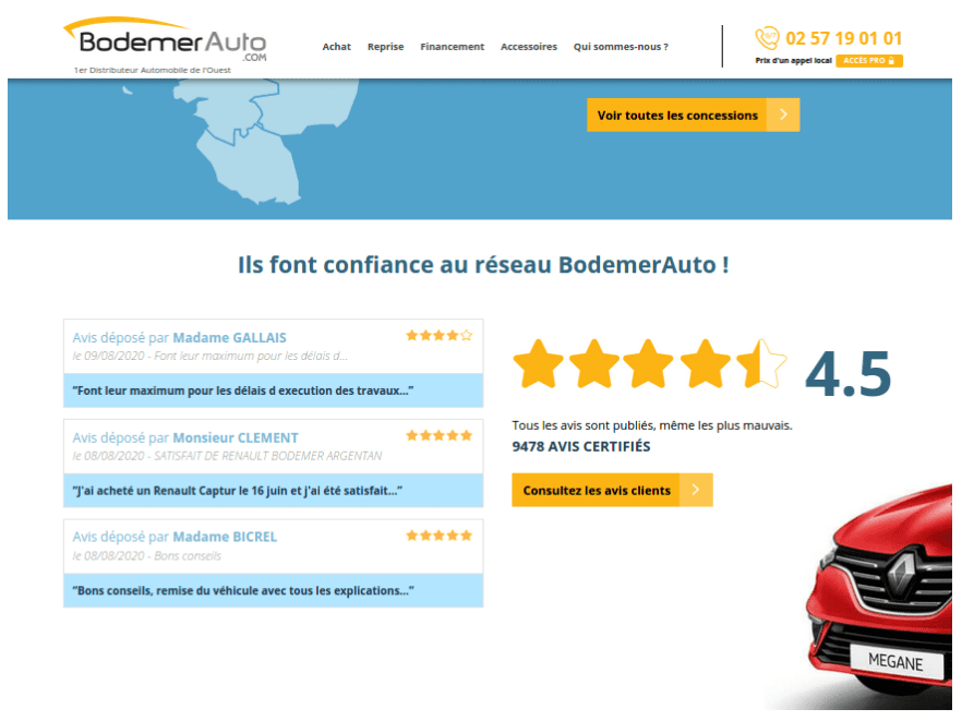 Page avis client Google sur le site de BodemerAuto