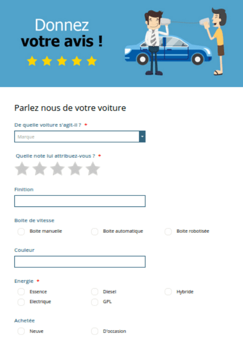 Formulaire d'enquête de satisfaction suite à un achat chez BodemerAuto